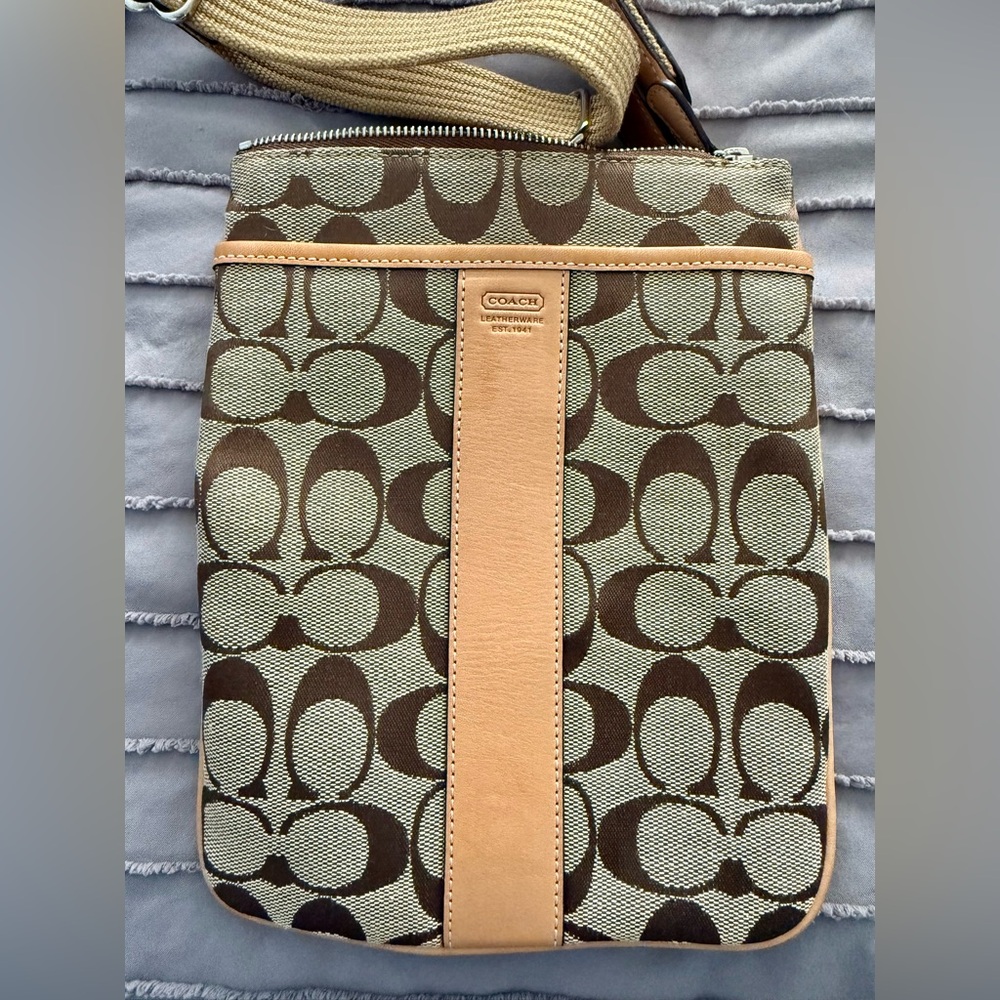 NWOT Coach Signature Brown and Tan Crossbody Bag